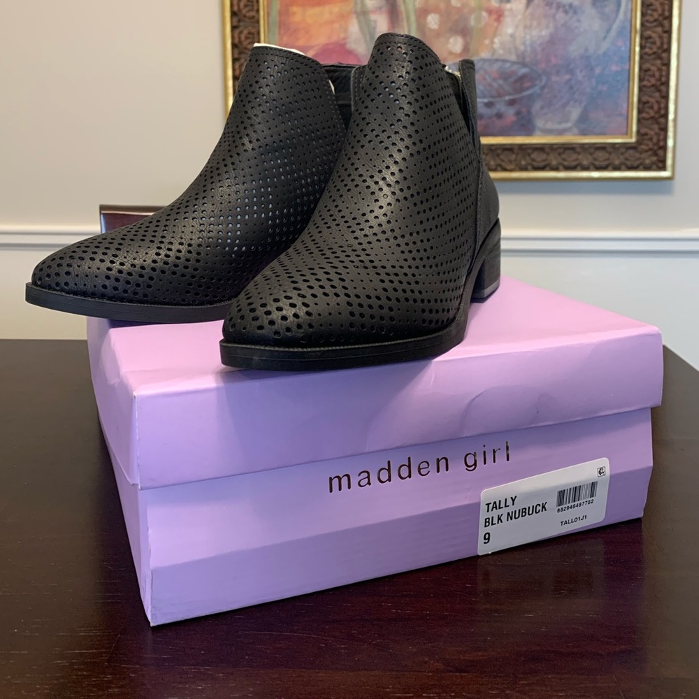Black perforated Madden Girl booties- size 8.5